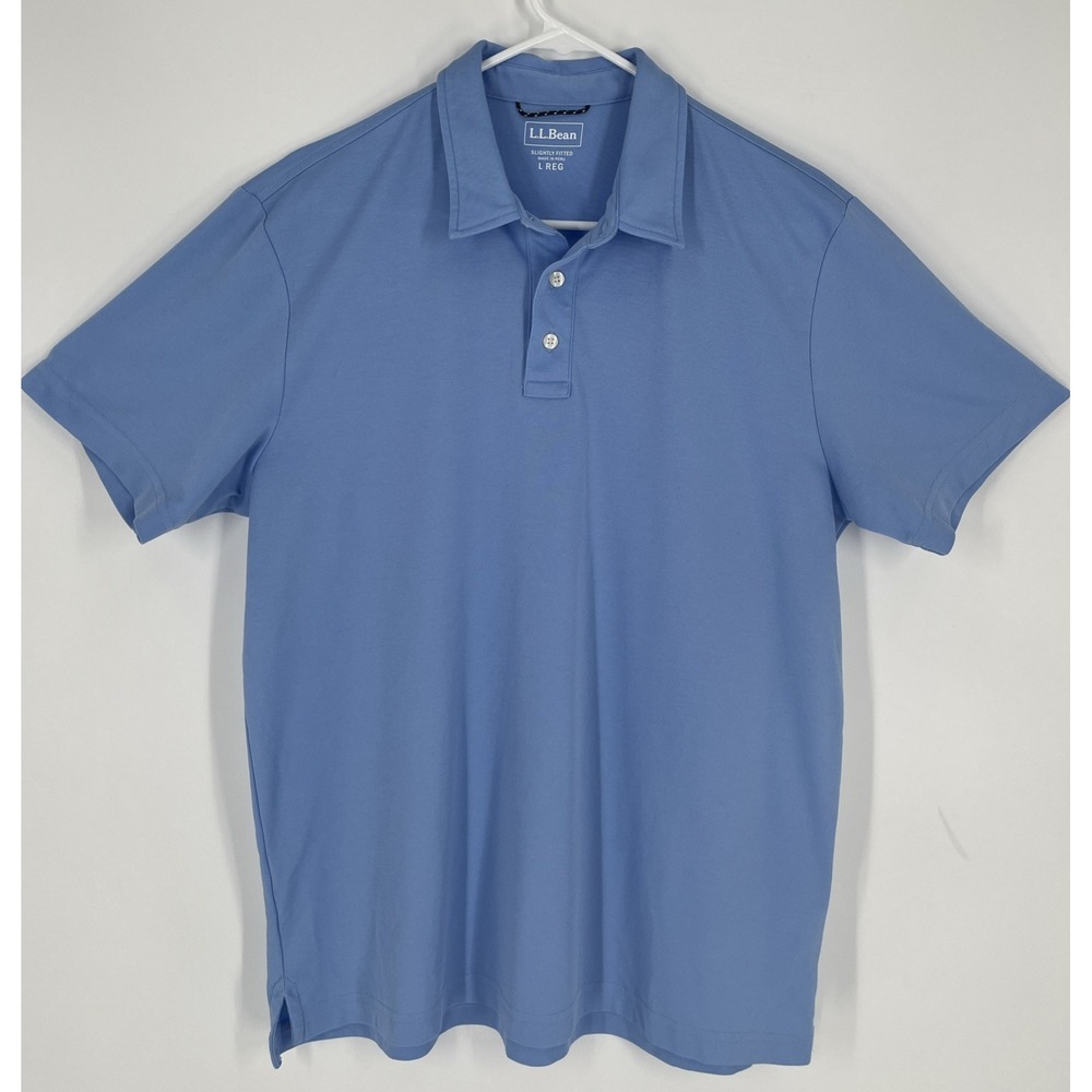 L.L. Bean Mens Lg Blue Polo Shirt Short Sleeve Slightly Fitted Supima Cotton